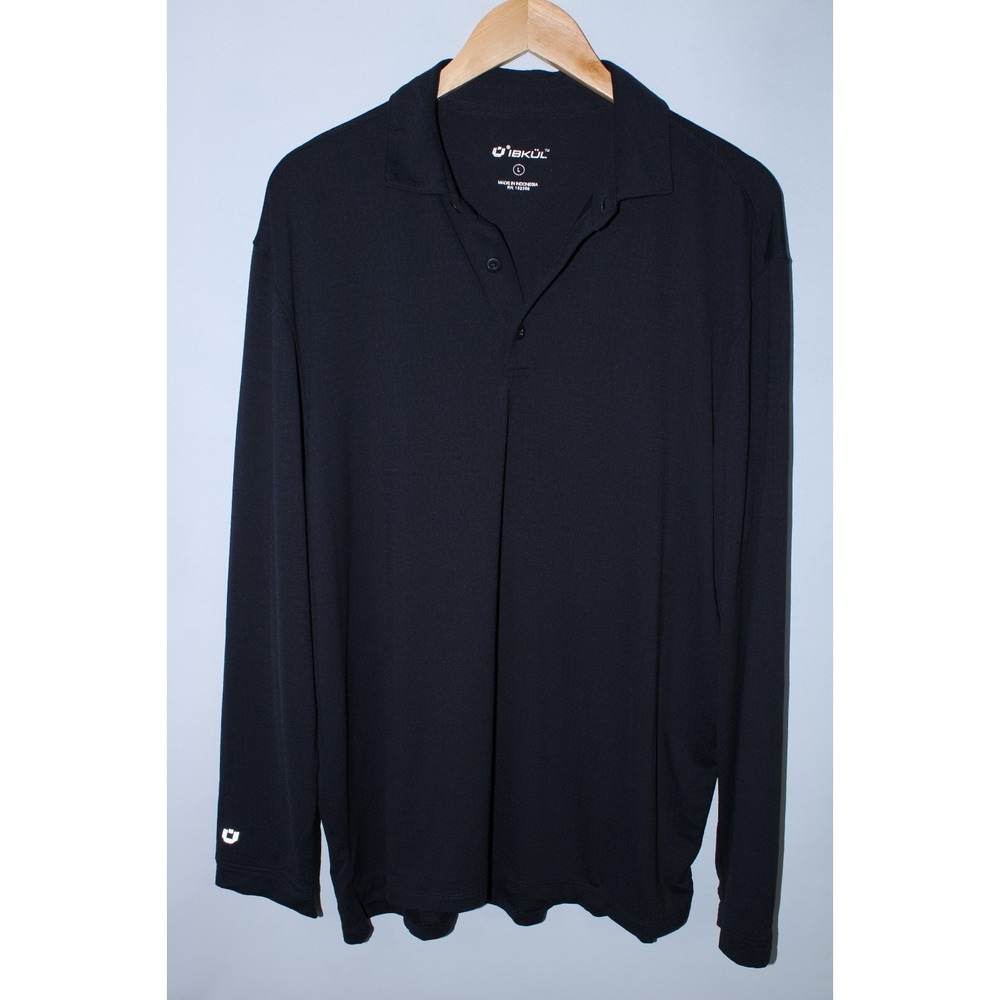 Ibkul Men's Large Black Stretchy Long Sleeve Polo Shirt